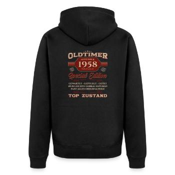 66. Geburtstag Oldtimer November 1958 Jahrgang 58 - Unisex Premium Bio Zip Hoodie - Schwarz - Hinten - Nico (187cm)
