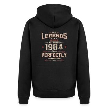 40e anniversaire Légende Novembre 1984 Volume 84 - Veste à capuche bio Premium Unisexe - noir - Dos - Nico (187cm)