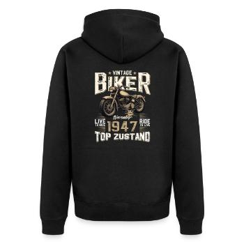 Motard 77e anniversaire novembre 1947 Motard - Veste à capuche bio Premium Unisexe - noir - Dos - Nico (187cm)