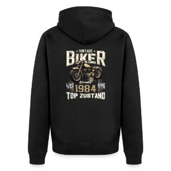 40th Birthday Biker November 1984 Motorcyclist - Unisex Premium Organic Zip Hoodie - black - Back - Nico (187cm)