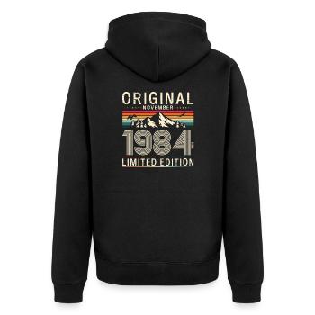 40e anniversaire Légende Novembre 1984 Volume 84 - Veste à capuche bio Premium Unisexe - noir - Dos - Nico (187cm)