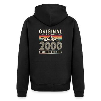 24. Geburtstag Vintage November 2000 Jahrgang - Unisex Premium Bio Zip Hoodie - Schwarz - Hinten - Nico (187cm)