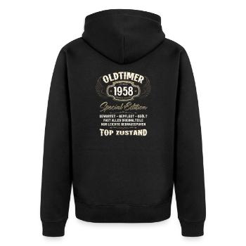 66. Geburtstag Oldtimer Dezember 1958 Jahrgang 58 - Unisex Premium Bio Zip Hoodie - Schwarz - Hinten - Nico (187cm)