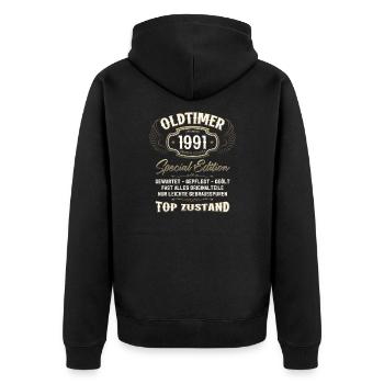 33. Geburtstag Oldtimer Dezember 1991 Jahrgang 91 - Unisex Premium Bio Zip Hoodie - Schwarz - Hinten - Nico (187cm)