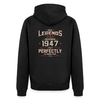 77th Birthday Original December 1947 Volume 47 - Unisex Premium Organic Zip Hoodie - black - Back - Nico (187cm)