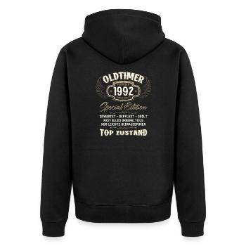 33. Geburtstag Oldtimer Februar 1992 Jahrgang 92 - Unisex Premium Bio Zip Hoodie - Schwarz - Hinten - Nico (187cm)