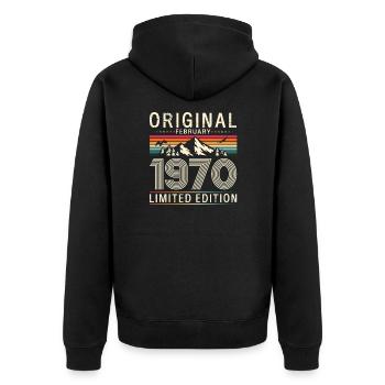 55ème anniversaire cadeau mari Original février 1970 - Veste à capuche bio Premium Unisexe - noir - Dos - Nico (187cm)