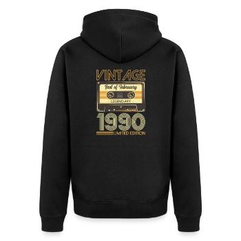 Cassette 35ème Anniversaire Février Millésime 1990 - Veste à capuche bio Premium Unisexe - noir - Dos - Nico (187cm)