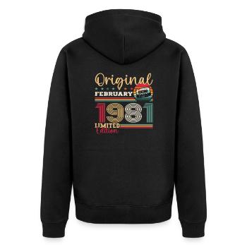 Cadeau d'anniversaire 44 ans Homme Original Février 1981 - Veste à capuche bio Premium Unisexe - noir - Dos - Nico (187cm)
