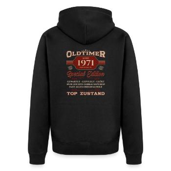 54. Geburtstag Oldtimer Februar Jahrgang 1971 - Unisex Premium Bio Zip Hoodie - Schwarz - Hinten - Nico (187cm)