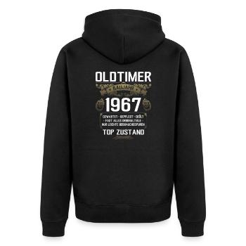 58. Geburtstag Oldtimer 1967 Jahrgang 67 - Unisex Premium Bio Zip Hoodie - Schwarz - Hinten - Nico (187cm)