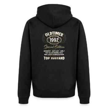 33. Geburtstag Oldtimer März 1992 Jahrgang 92 - Unisex Premium Bio Zip Hoodie - Schwarz - Hinten - Nico (187cm)