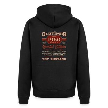 65. Geburtstag Oldtimer April Jahrgang 1960 - Unisex Premium Bio Zip Hoodie - Schwarz - Hinten - Nico (187cm)