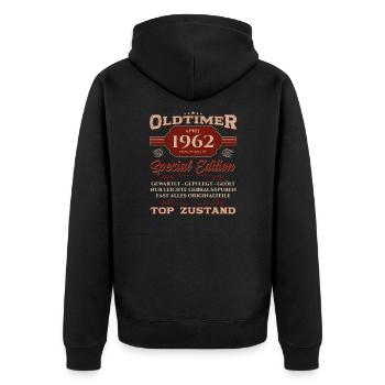63. Geburtstag Oldtimer April Jahrgang 1962 - Unisex Premium Bio Zip Hoodie - Schwarz - Hinten - Nico (187cm)
