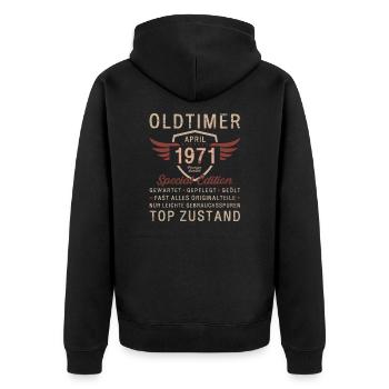 55. Geburtstag Oldtimer April Jahrgang 1971 - Unisex Premium Bio Zip Hoodie - Schwarz - Hinten - Nico (187cm)