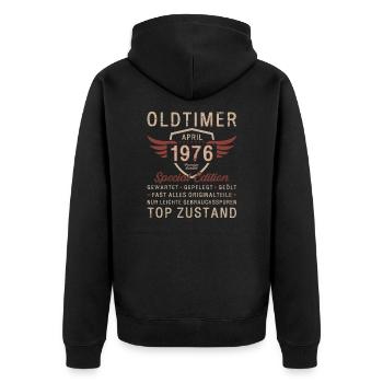 50. Geburtstag Oldtimer April Jahrgang 1976 - Unisex Premium Bio Zip Hoodie - Schwarz - Hinten - Nico (187cm)