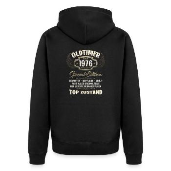 50. Geburtstag Oldtimer April Jahrgang 1976 - Unisex Premium Bio Zip Hoodie - Schwarz - Hinten - Nico (187cm)