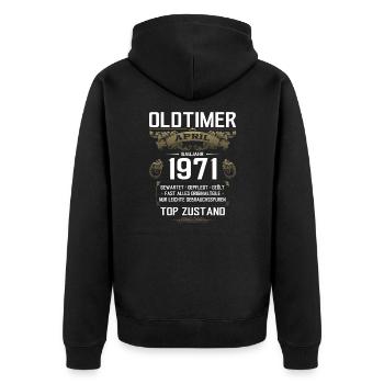 55. Geburtstag Oldtimer April Jahrgang 1971 - Unisex Premium Bio Zip Hoodie - Schwarz - Hinten - Nico (187cm)