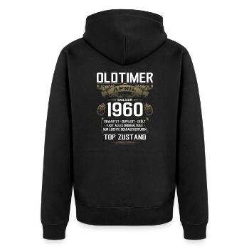 65. Geburtstag Oldtimer April Jahrgang 1960 - Unisex Premium Bio Zip Hoodie - Schwarz - Hinten - Nico (187cm)