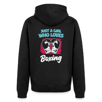 Juste une fille qui aime la boxe - Veste à capuche bio Premium Unisexe - noir - Dos - Nico (187cm)