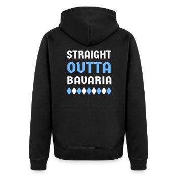 Bayern Bayer Bayerin Straight outta Bavaria - Unisex Premium Bio Zip Hoodie - Schwarz - Hinten - Nico (187cm)