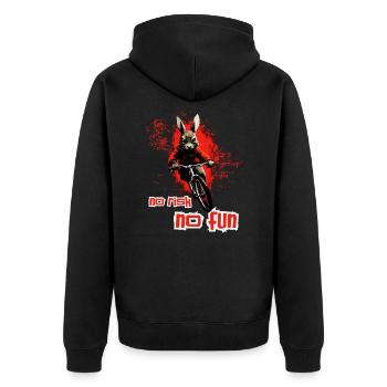 Raging hare on mountain bike: no risk no fun - Unisex Premium Organic Zip Hoodie - black - Back - Nico (187cm)