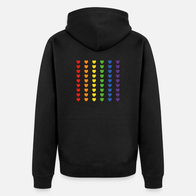 Drapeau arc-en-ciel coeurs - Veste à capuche bio Premium Unisexe - noir