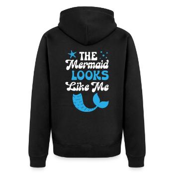 The Mermaid Looks Like Me - Unisex Premium Bio Zip Hoodie - Schwarz - Hinten - Nico (187cm)