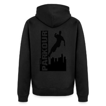 Parkour - Unisex Premium Bio Zip Hoodie - Schwarz - Hinten - Nico (187cm)