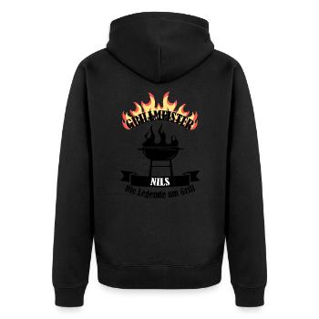 Grillmeister Nils lustiger Spruch Vorname - Unisex Premium Bio Zip Hoodie - Schwarz - Hinten - Nico (187cm)