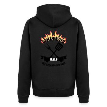Grillmeister Ralf lustiger Spruch Vorname - Unisex Premium Bio Zip Hoodie - Schwarz - Hinten - Nico (187cm)