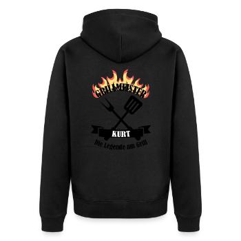 Grillmeister Kurt lustiger Spruch Vorname - Unisex Premium Bio Zip Hoodie - Schwarz - Hinten - Nico (187cm)