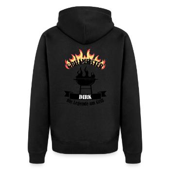 Grillmeister Dirk lustiger Spruch Vorname - Unisex Premium Bio Zip Hoodie - Schwarz - Hinten - Nico (187cm)