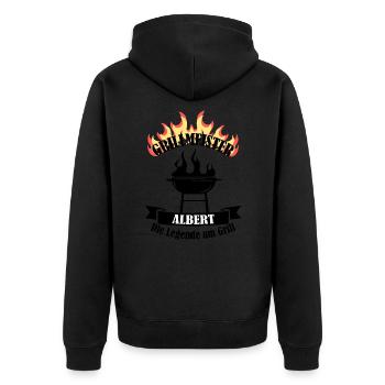 Grillmeister Albert lustiger Spruch Vorname - Unisex Premium Bio Zip Hoodie - Schwarz - Hinten - Nico (187cm)
