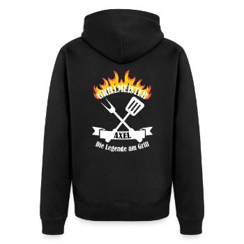 Grillmeister Axel lustiger Spruch Vorname - Unisex Premium Bio Zip Hoodie - Schwarz - Hinten - Nico (187cm)