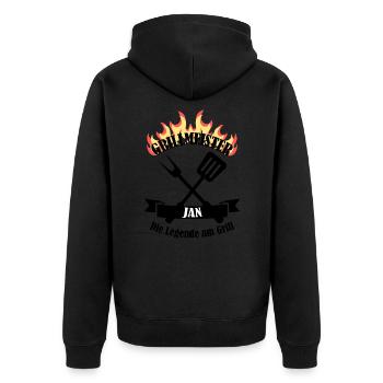 Grillmeister Jan lustiger Spruch Vorname - Unisex Premium Bio Zip Hoodie - Schwarz - Hinten - Nico (187cm)
