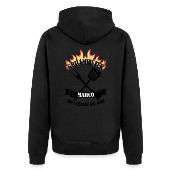 Grillmeister Marco lustiger Spruch Vorname - Unisex Premium Bio Zip Hoodie - Schwarz - Hinten - Nico (187cm)