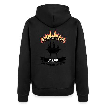 Grillmeister Jakob lustiger Spruch Vorname - Unisex Premium Bio Zip Hoodie - Schwarz - Hinten - Nico (187cm)