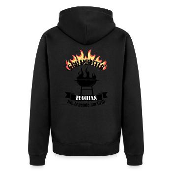 Grillmeister Florian lustiger Spruch Vorname - Unisex Premium Bio Zip Hoodie - Schwarz - Hinten - Nico (187cm)