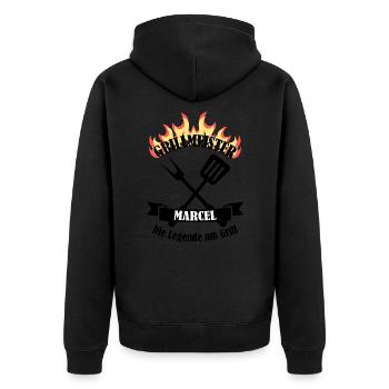 Grillmeister Marcel lustiger Spruch Vorname - Unisex Premium Bio Zip Hoodie - Schwarz - Hinten - Nico (187cm)