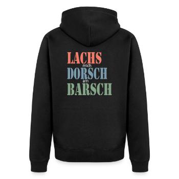 Lachs mich Dorsch am Barsch, lustiger Spruch, Koch - Unisex Premium Bio Zip Hoodie - Schwarz - Hinten - Nico (187cm)