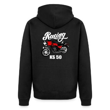 Zündapp KS 50 Watercooled Krad - Unisex Premium Bio Zip Hoodie - Schwarz - Hinten - Nico (187cm)