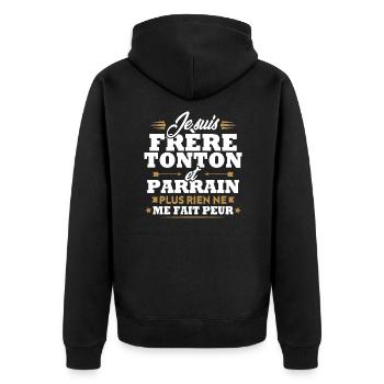 Frère tonton et Parrain - Veste à capuche bio Premium Unisexe - noir - Dos - Nico (187cm)