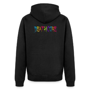 Lustige Deathcore Regenbogenfarben Metalhead - Unisex Premium Bio Zip Hoodie - Schwarz - Hinten - Nico (187cm)