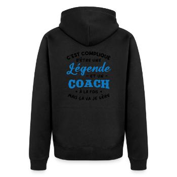 Legend and Coach - Unisex Premium Organic Zip Hoodie - black - Back - Nico (187cm)