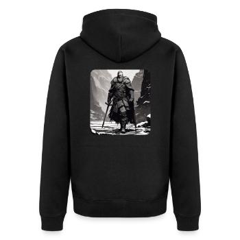 Stolzer Wikinger Krieger Germane mit Schwert - Unisex Premium Bio Zip Hoodie - Schwarz - Hinten - Nico (187cm)
