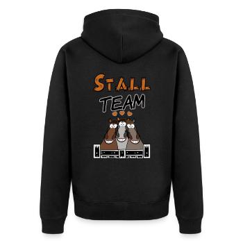 Pferde Team im Stall - Unisex Premium Bio Zip Hoodie - Schwarz - Hinten - Nico (187cm)