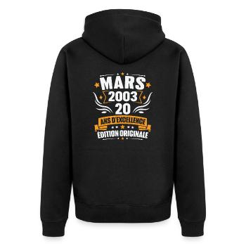 Vintage Cadeau Mars 2003, 20 Ans Anniversaire - Veste à capuche bio Premium Unisexe - noir - Dos - Nico (187cm)