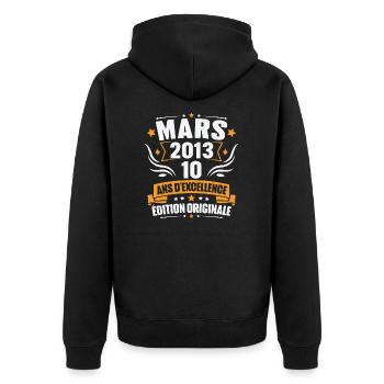 Vintage Cadeau Mars 2013, 10 Ans Anniversaire - Veste à capuche bio Premium Unisexe - noir - Dos - Nico (187cm)
