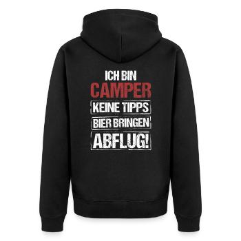 Ich bin Camper - Bier bringen und Abflug - Unisex Premium Bio Zip Hoodie - Schwarz - Hinten - Nico (187cm)